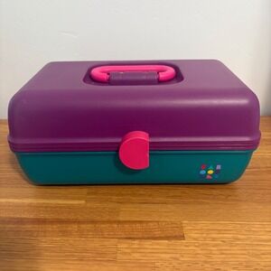 Vintage Caboodles Makeup Organizer Case Purple Teal Pink 90s Retro Storage Box